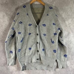 ADER error Cardigan Mens A1 Grey Blue Floral Embroidered High Low Knit Sweater